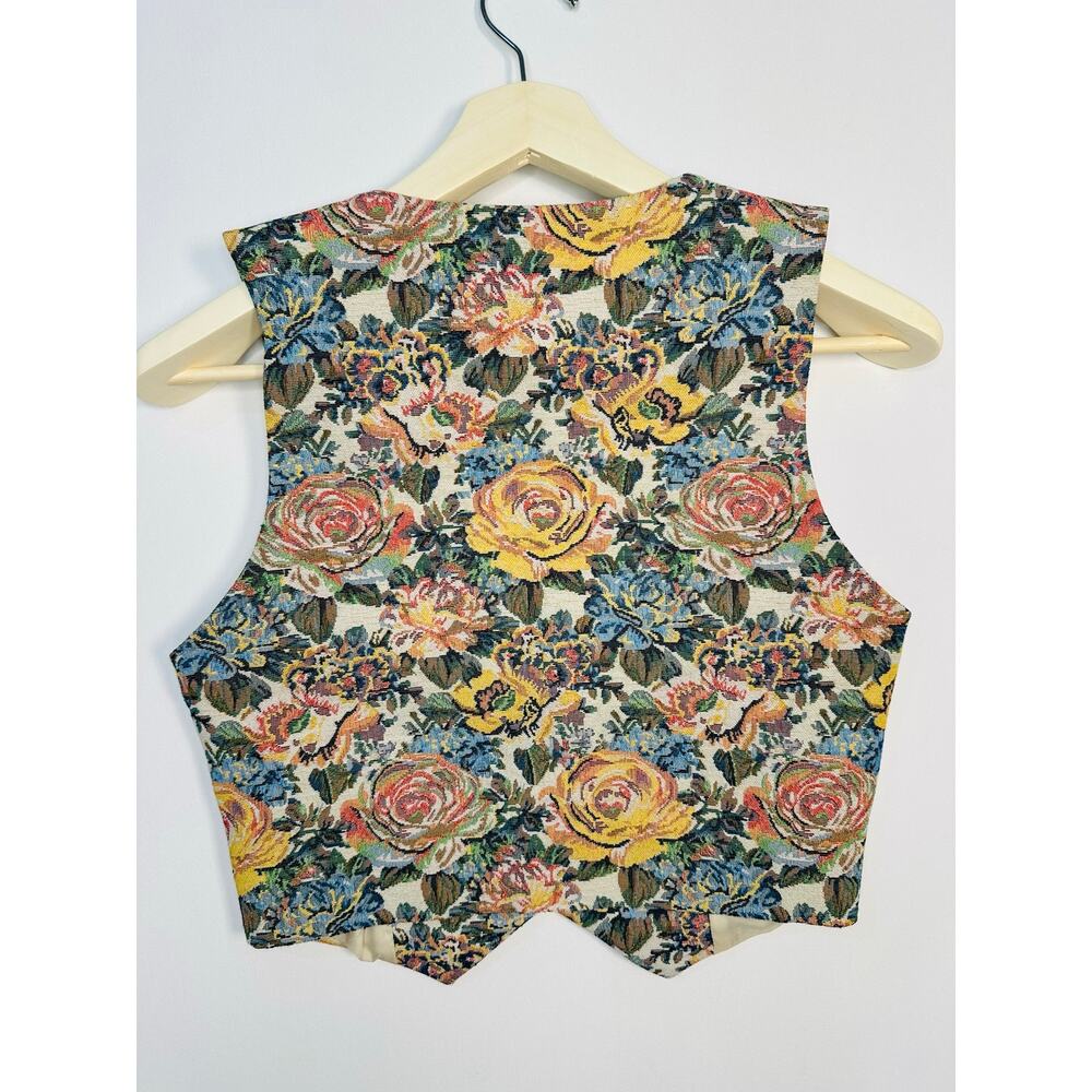 Cider Floral Tapestry Vest Waistcoat Cottagecore Romantic Size Medium - Picture 4 of 6